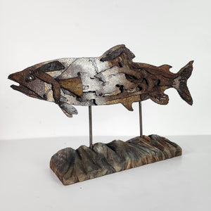 "Over the mountains"  abstract fish metal art sculpture